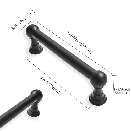 10 Pack 3 Inch Hole Center Black Cabinet pulls 100% Solid Heavy Duty Dresser Pulls Cabinet Drawer Pulls for Kitchen Cupboard Hardware - color: Black, size: 3 inch hole center