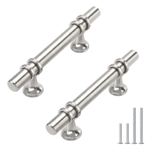 Haliwu 10 Pack Brushed Nickel Cabinet Pulls, Cabinet Handles Brushed Nickel, Kitchen Hardware Handles Satin Barrel Drawer Dresser Knobs, 3 inch Hole to Hole Center | 76mm Hole Center, Solid Aluminum and Zinc Alloy, Kitchen Pulls Hardware for Bathroom Draw