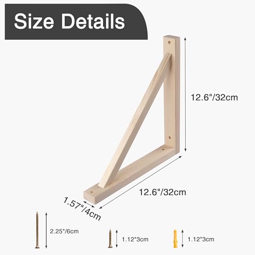 OVOV 2 Pack Wall Mount Wooden Shelf Brackets Triangle 12.5 Inch - color: Wood, size: 12.5 Inch