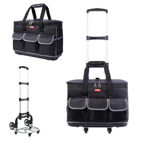 Rolling Tool Bag with Wheels - Aluminum Alloy Trolley for Electrician & HVAC