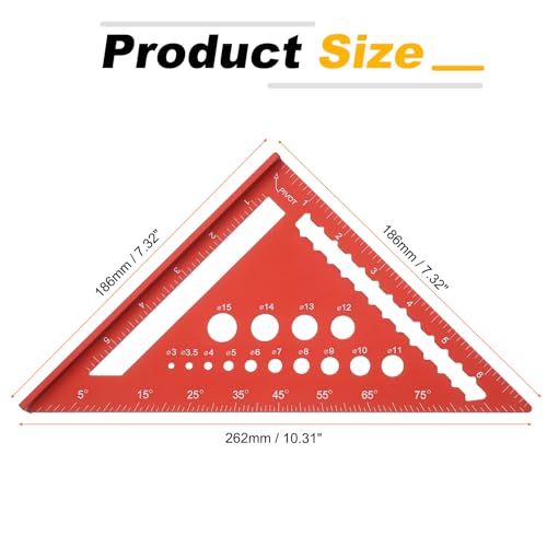 HARFINGTON Metal Square Ruler 7" Aluminum Alloy Carpenter Square Imperial Woodworking Rafter Square Precision Scribing Tools with Rafter Conversion Table for Measuring and Marking, Red - color: Red, style: Imperial
