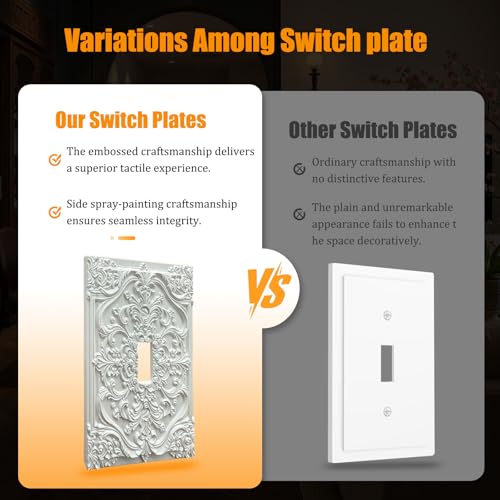 Decorative Light Switch Plate Covers White Flower Elegant 3D Floral Embossed 1 Gang Light Switch Cover Plate Single Toggle Wall Plate Outlet Covers Faceplate for Bedroom Home Decor - color: White, size: 1-Gang Toggle/ 5 x 3 IN