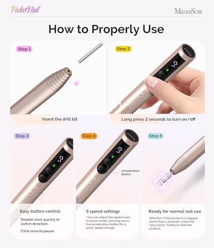 MelodySusie Pen-Shaped Cordless Nail Drill PocketNail PC100GR for Beginners - color: Basic - Gold