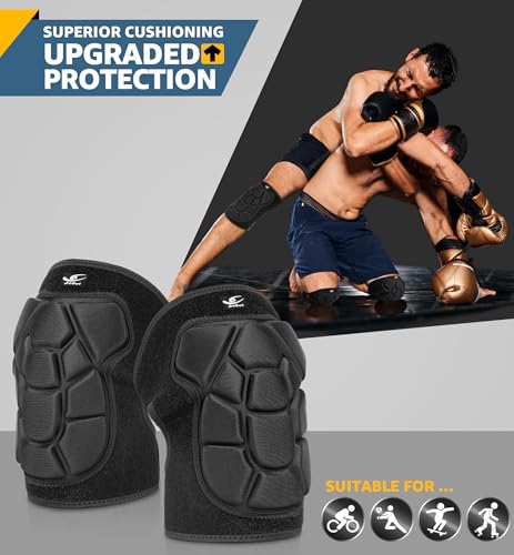 HiRui Flexible Knee Pads for Wrestling with Thick EVA Foam Padding | Anti-Slip Adjustable Collision Avoidance Knee Brace for Men Women Kids Dancers Volleyball Basketball Gardening (Black, Medium) - size: Medium