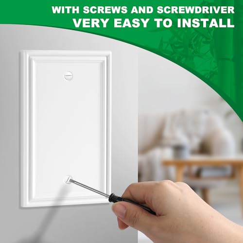 OKAYZIP White Decorative Single Blank Outlet Covers Wall Plate | 4 Pack Natural Material Switch Plates Outlet Covers - Modern Style for Cover Unused Electrical Box/Outlet/Switch - size: 1 Blank 4 Pack