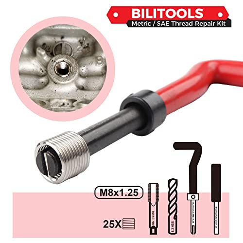 BILITOOLS M8x1.25 Thread Repair Kit, HSS Drill Helicoil Repair Kit Metric - size: M8 x 1.25, style: Metric