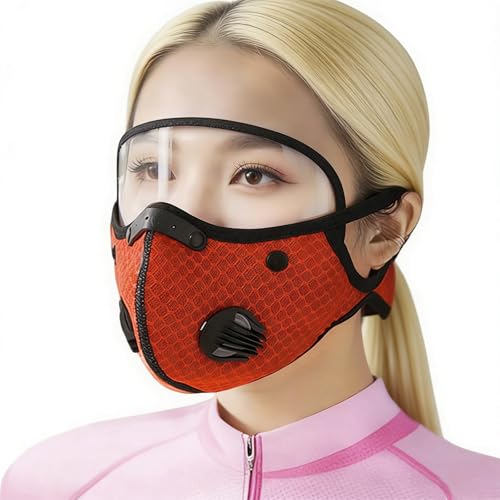 KISSOURBABY Breathable Mesh Cycling Face Mask Eye Shield One-Way Breathing Valve Adjustable Fit for Biking Hiking Orange - color: Orange