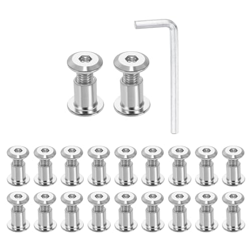 HARFINGTON 20 Set M6x12mm Hex Drive Socket Cap Bolt and M6x10mm Nuts with M4 Hex Wrench, Furniture Connector Bolts and Screws for Furniture Countersunk Belt, Silver - size: M6x12mm, M6x10mm