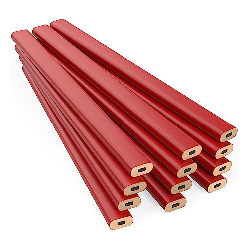 GRAPHITE Hard Lead Carpenter Pencils Bulk - (1) Pack of 12 Pieces Lumber Wooden Pencil #2 (HB) - Red - color: Red, size: 12 Count (Pack of 1)