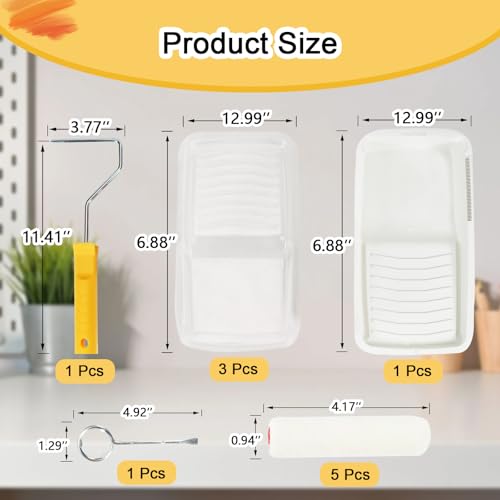 Mini Paint Roller Kit, 4-Inch Mohair Paint Roller Set ，11 PCS Painting Supplies for Cabinet & Wall Painting - size: 4ins