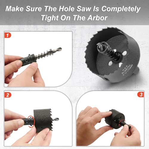 2-7/8 Inch Hole Saw with 3/8" Triangle Shank Quick Change Arbor, JTemgle Bi-Metal Hole Saw Heavy Duty Hole Cutting Tool for Cornhole Boards, Recessed Lights, Wood, Plastic, Drywall & Soft Metal - size: 2-7/8"