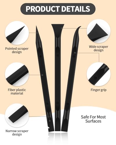 12 PCS Carbon Fiber Plastic Scrapers Tool, Non-Scratch Scraper Tool for Tight Spaces, Multi-Purpose Label Scraper Pen-Shaped, for Car Cleaning Supplies, Kitchen, Crevices, Stains (Black) - color: Black