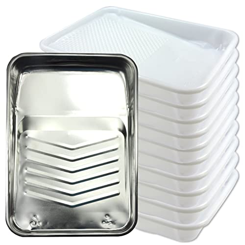 1 Piece 9 Inch Metal Paint Tray with 10 Disposable Tray Liners