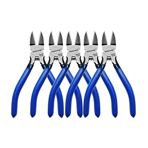 Wire Cutters 5", 5 Pack KAIHAOWIN Precision Flush Cutters Ultra Sharp Wire Cutters for Crafting Side Cutters Wire Snips Spring Loaded Dikes Wire Cutter for Jewelry Making, Blue with Black Handle - size: 5 inch