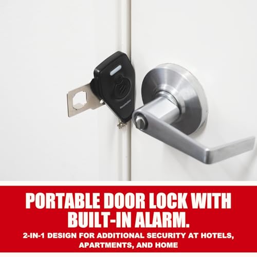 Door Security Bar & Portable Door Lock with Alarm (White) – High-Grade Iron Door Jammer & 130dB Alarm for Home, Apartment, Hotel & Travel Safety – (Black)