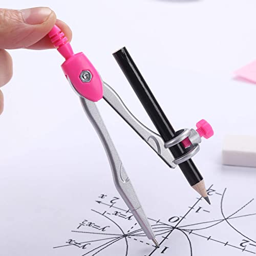 Unjoo Geometry Set 10 Pcs Student Supplies, Protractor and Compass (Pink） - color: Red