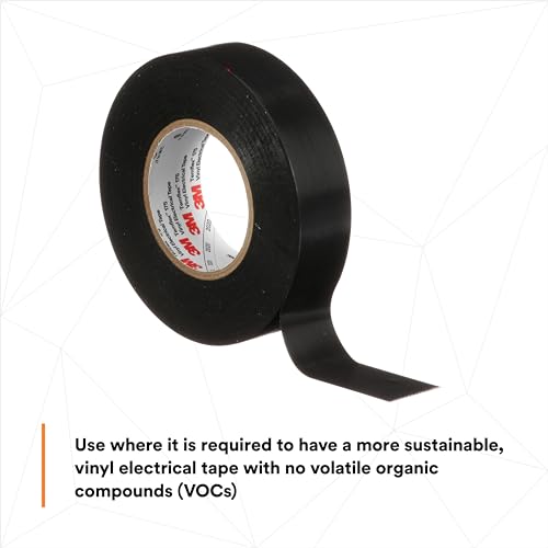 3M Temflex Vinyl Electrical Tape 175, 3/4 in x 60 ft, Black, 10 Rolls - size: 3/4 in x 60 ft