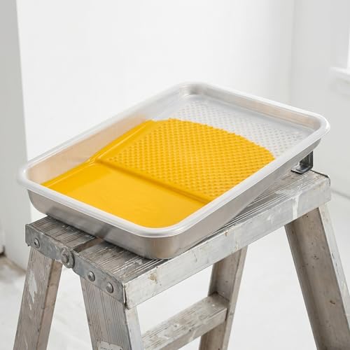 Jucoan 9 Inch Metal Paint Tray with 20 Pcs Plastic Disposable Paint Tray Liners, Reusable Metal Paint Pan with Liners for DIY Home Wall Painting