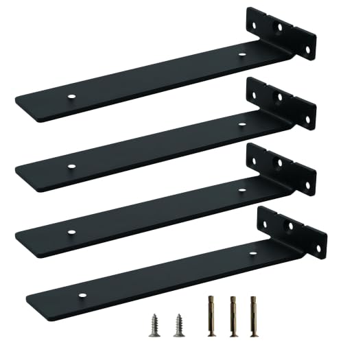 4 Pack Black Floating Shelf Brackets 10 Inch Heavy Duty Wall Shelf Support - size: 4 Pack