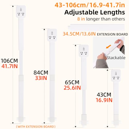 Outlet Extender 17-41in，Upgrade Stable USB-A&USB-C Wall Outlet Extender Made of Fireproof Material，Wall Plug Extender Anti-Wires-Chaos，with 4 Fixed Angles Suit for Outlet Behind Desk, Sofa（White） - color: White 17-41in