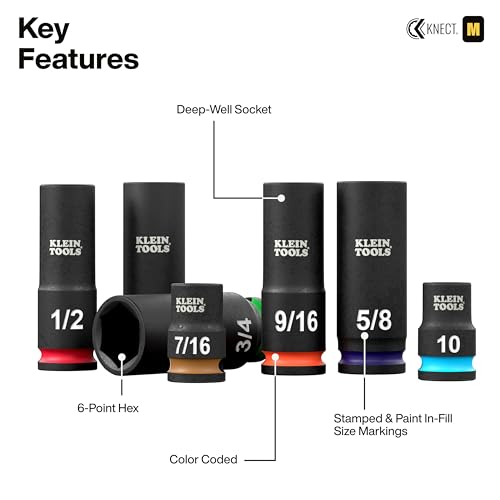 Klein Tools 65148HD KNECT Deep-Well and Shallow Impact Socket Set, 3/8-Inch Drive, SAE and Metric, 44-Piece Tool Set, Impact Driver, Swivel Adapter, Wrench Extensions, Removable Socket Organizer - style: 44-Piece Metric & SAE Set