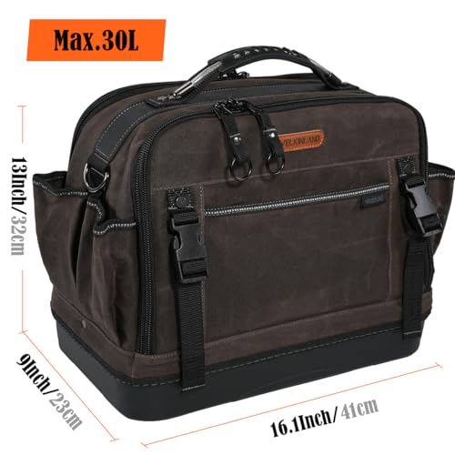 WELKINLAND 53Pockets Hard-Bottom HVAC Bag, Dual-Open Electrician Tool Bags