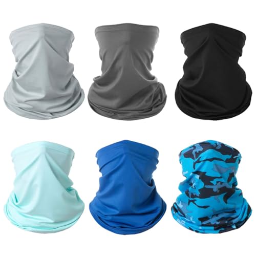 6 Pieces Summer Face Cover Scarf Mens Neck Gaiter For Men Women UV Protection Face Breathable Sun Protection Cycling Running - color: Light Gray+dark Gray+black+sky Blue+blue+camouflage Navy Blue