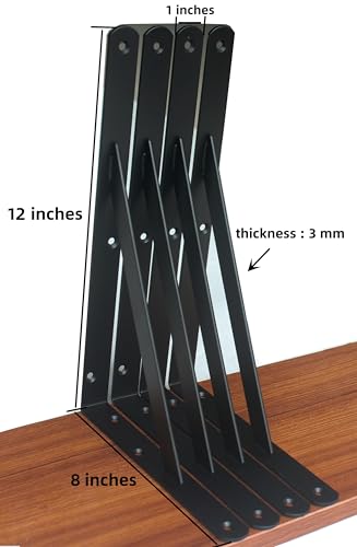 2 Pack L12 x H 8" Black Heavy Duty Shelf Brackets with Screws Metal Shelf Brackets Shelf Support Angle Brackets for Shelves L Brackets Heavy Duty Floating Shelf - size: 12''x8'', style: 2 Pack-Black
