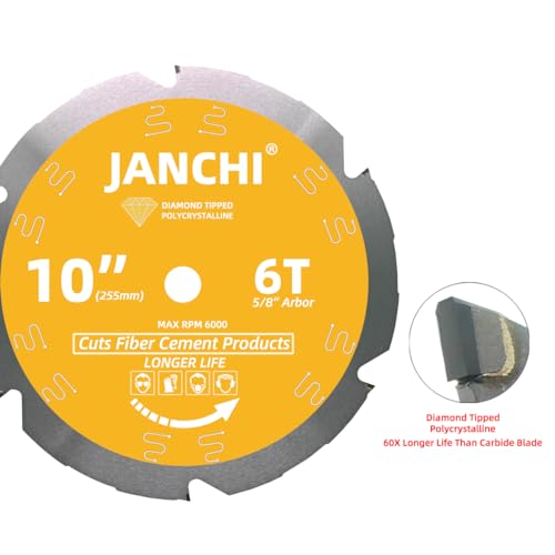 10-Inch 6T PCD Tip Hardie Fiber Cement Saw Blade with 5/8-Inch DMK Arbor, Polycrystalline Diamond Tipped Teeth Saw Blade for Laminate Flooring - size: 10" 6T