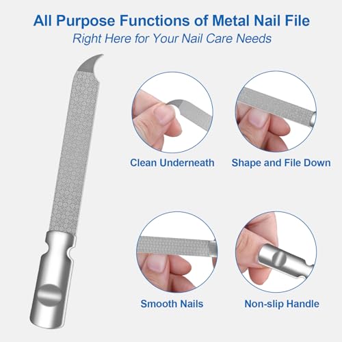 Metal Nail File for Natural Nails, Stainless Steel Nail Files with Sharp Pointed Tip Fingernail File Sheath Case Double Sided Curved Reusable Nail File Manicure Tools Home Salon Travel Use Men Women - size: 1 Pack Curved Tip Nail File with Case