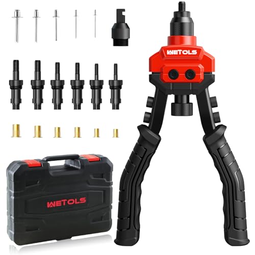 WETOLS 3 in 1 Rivet Gun with 5 Rivet Heads, Rivet Nut Tool Kit, Reamer Set - size: 3 in 1 rivet nut tool