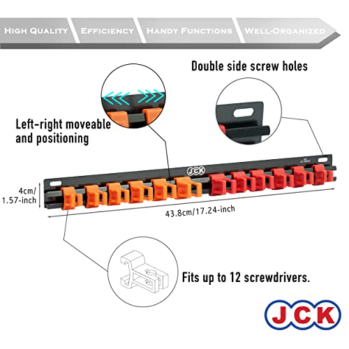 JCK Aluminum Screwdriver Organizer Wall Mount Rack, 12 Sliding Clips - style: Screwdriver Organizer