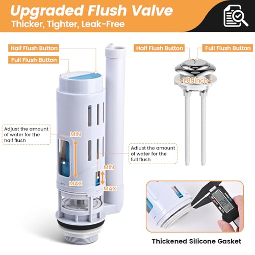 2-Inch Dual Flush Valve Replacement Kit for 2-Piece Toilets, Toilet Repair Kit Inside Tank with Push Button, Gasket & Bolts,Compatible with Glacier Bay, American Standard, and Toto - size: 2 Inch