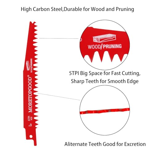 Wood Pruning Reciprocating Saw Blades, 12 Inch Saw Blades for Trees, Wood Cutting (5 Pack/5TPI) - size: 12 Inch---5PCS