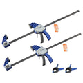 VEVOR Bar Clamps for Woodworking, 2-Pack 24 inch One-Handed Clamp/Spreader, Quick-Grip F-Clamp with 340 lbs Load Limit, Premium Plastic and Carbon Steel, for Woodworking Metal working, Blue + Black - size: 32.87 x 9.49 x 1.38 inch, style: Quick Grip