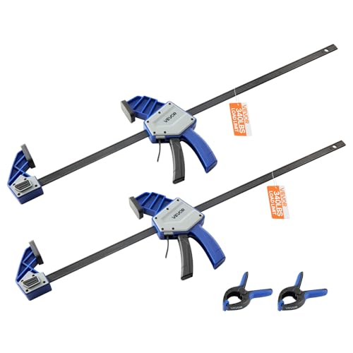 VEVOR Bar Clamps for Woodworking, 2-Pack 24 inch One-Handed Clamp/Spreader, Quick-Grip F-Clamp with 340 lbs Load Limit, Premium Plastic and Carbon Steel, for Woodworking Metal working, Blue + Black - size: 32.87 x 9.49 x 1.38 inch, style: Quick Grip