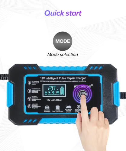 Car Battery Charger,Car Accessories Universal Portable 12V 6A Automatic Smart Battery Trickle Charger with LCD Display,Automotive Tool,Suitable for Most Cars,SUVs,MSedans,Trucks,Minivans (Blue) - color: Blue
