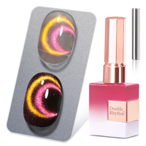 Double Rhythm Jelly Glass Cat Eye Gel Polish with Magnet 15ML Holographic Glitter Shimmer Translucent Color Magnetic Nail Polish Salon DIY at Home (Pink Orange-MC1382) - color: Halo Pink Orange