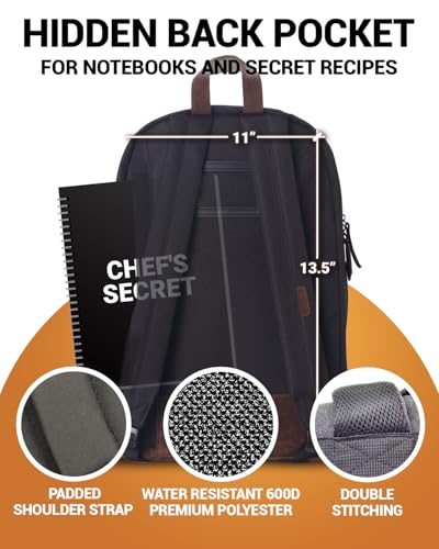 Chef Knife Backpack, Professional Knife Bag for Chefs and Culinary Students, Heritage Design, Reinforced Handles, YKK Zippers, Secure Knife Retention Panels, Durable Water-Resistant Fabric (Black)