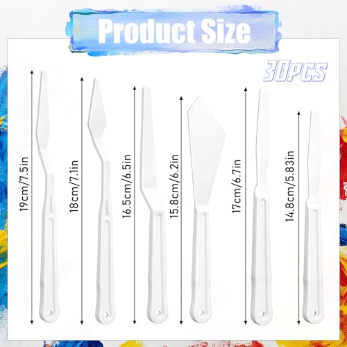 30Pcs Plastic Spatula Palette Knives Painting Knives for Mixing, Spreading, Scratching, Layering Colors Flexible Art Tools Pallet Knife for Acrylic Paint Painting Knife Mixing,Spreading