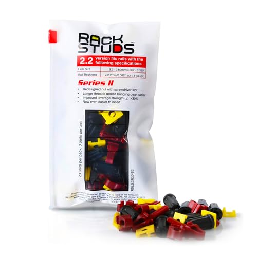 Rackstuds R20 Series II - Server Rack Screws 20 Pack | Cage Nut Replacement | Red 2.22mm/0.086" | A Faster, Easier Solution for Rack mounting Gear in 19" Racks with Square Punched Vertical Rails - color: Red, size: 20 Pack