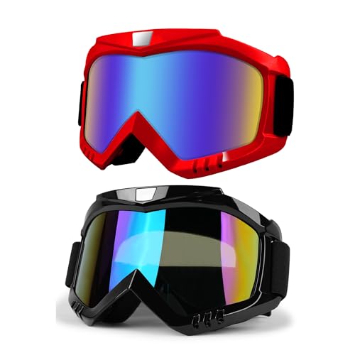 Motorcycle Goggles 2 Pack - MX Goggles for ATV Motocross Dirtbike - color: (Red & Black)color Lens
