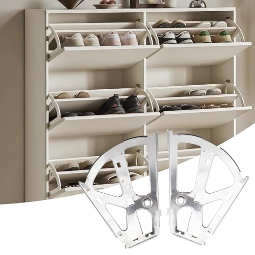 Coshar 4Pcs 2 Layers Shoes Drawer Hinges Fan Shape Shoe Cabinet Rack,Silver | 2 Layers,Stainless Steel Shoe Cabinet Rack Flip Frame, Replacement Fittings, Furniture Parts Hardware - color: Silver, size: 2 Layers