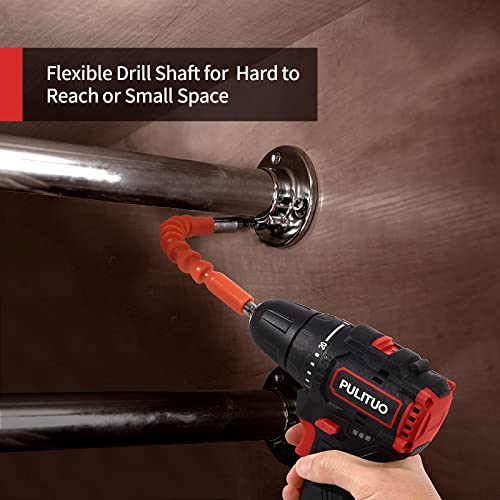 PULITUO Brushless Electric Drill Set,[Brushless Motor],12V Power Drill 310 In-lb Torque, 20+1 Clutch, 3/8" Keyless Chuck,45min Fast Charger, 2 Speed, LED Light for Home and DIY Project - color: 75933-red