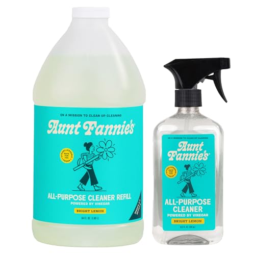 Aunt Fannie's All Purpose Cleaner Bundle, Lemon, Spray + Refill, 2 Pieces | Cuts Grease & Grime, No Harsh Residue, Safe for Kitchens Bathrooms Windows Counters & Sealed Areas, Kid and Pet Safe - size: 80.9 Fl Oz (Pack of 2)