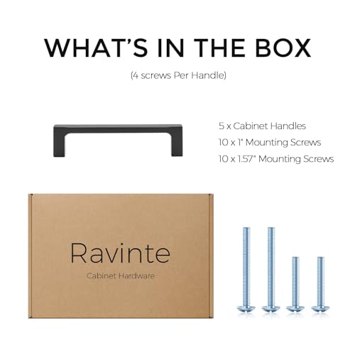 Ravinte Matte Black Kitchen Cabinet Handles 4 Inch Pulls 5 Pack - color: Matte Black, size: 4 Inches Hole Center