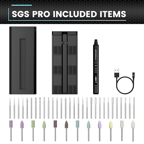 AM ARROWMAX Mini Engraving Pen with 42 Bits - Rotary Tool Smart Motion Control, OLED, Bluetooth, APP, Wireless Magnetic Charge, Engraving Pen for Metal, Wood, Glass and Plastic (SGS PRO) Black - color: Black, size: SGS PRO