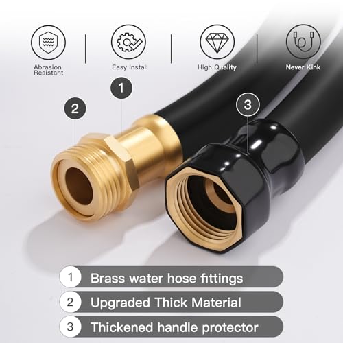 Garden Hose 5/8"x 15ft Brass Rubber Heavy Duty Water Hose 600 PSI Black - color: Black, size: 15FT