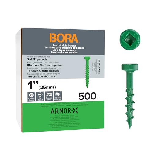 Bora Pocket Hole Screws 1 Inch Coarse Thread - 500 Pack for Wood Joinery - Professional Woodworking Bora Jig Compatible Screws for Furniture, Cabinetry & Carpentry Projects - size: 1 inch (500 Piece), style: Coarse Thread