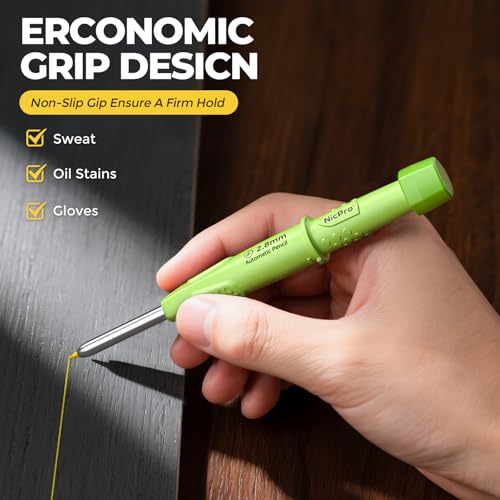 Nicpro Carpenter Pencil with Sharpener & Holster, Construction Pencil-Green - color: Green